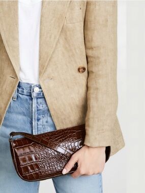 New BY FAR Rachel Nutella Croco Embossed Shoulder Bag